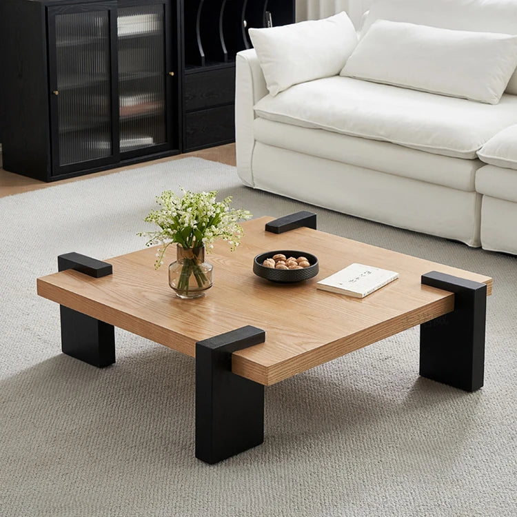 Modern Ash Wood Tea Table with Sleek Black Accents - Perfect for Stylish Living Rooms fjnw-4550