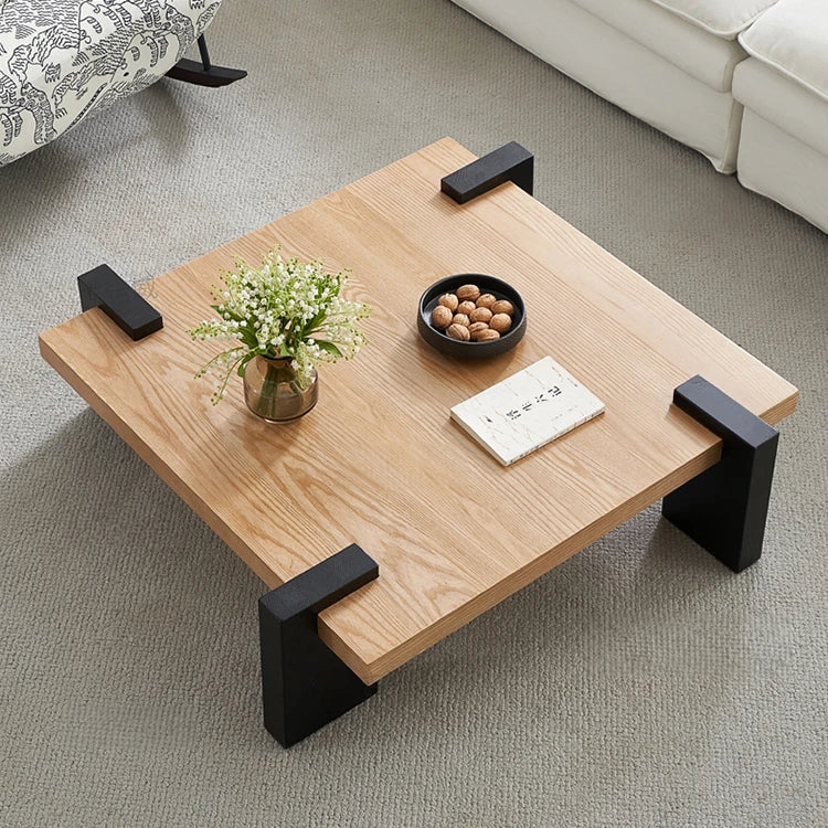 Modern Ash Wood Tea Table with Sleek Black Accents - Perfect for Stylish Living Rooms fjnw-4550