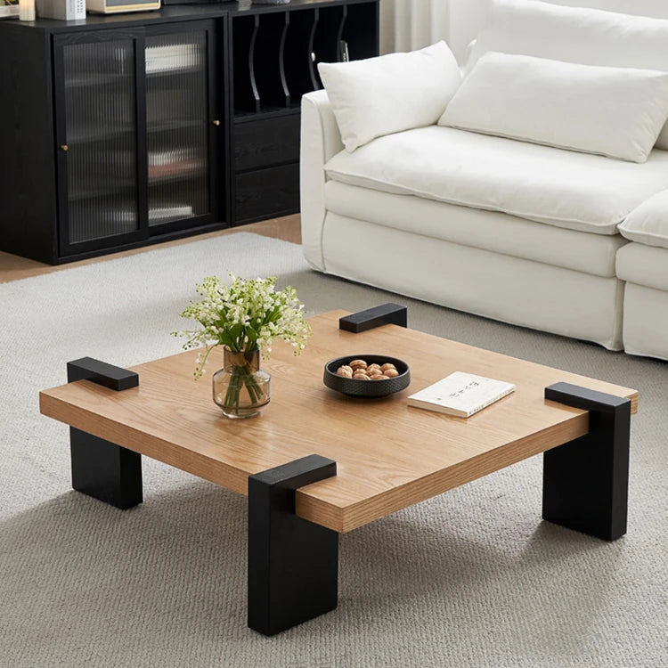 Modern Ash Wood Tea Table with Sleek Black Accents - Perfect for Stylish Living Rooms fjnw-4550