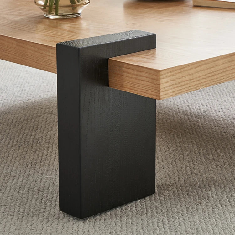 Modern Ash Wood Tea Table with Sleek Black Accents - Perfect for Stylish Living Rooms fjnw-4550