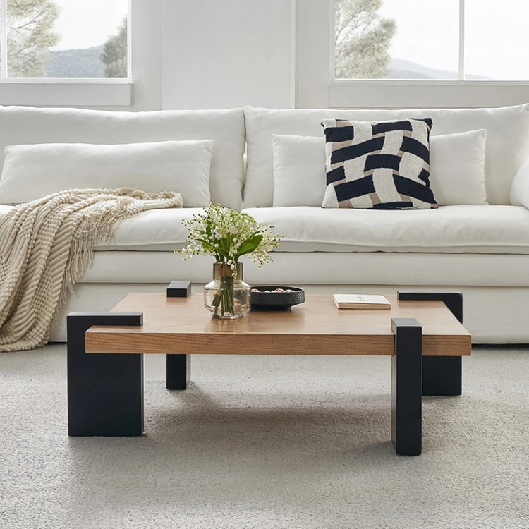 Modern Ash Wood Tea Table with Sleek Black Accents - Perfect for Stylish Living Rooms fjnw-4550