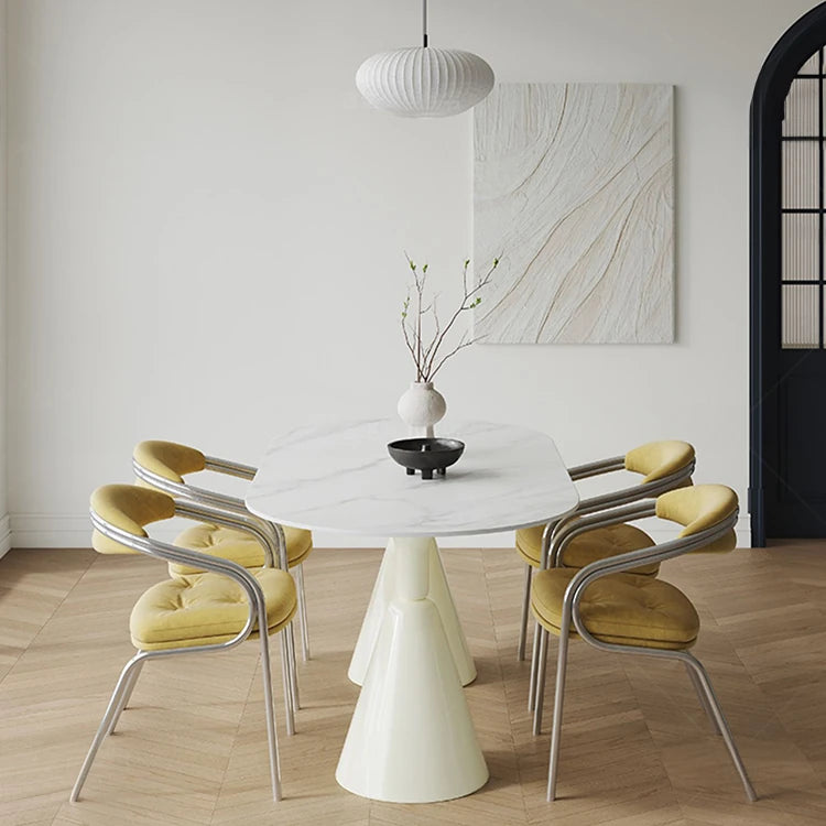 Sleek Ceramic Sintered Stone Dining Table: Multi-Layered GFRP Design with Modern Elegance fjnw-4556