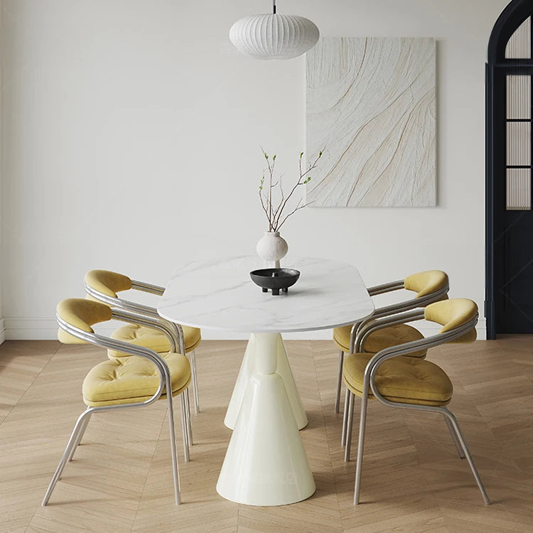 Sleek Ceramic Sintered Stone Dining Table: Multi-Layered GFRP Design with Modern Elegance fjnw-4556