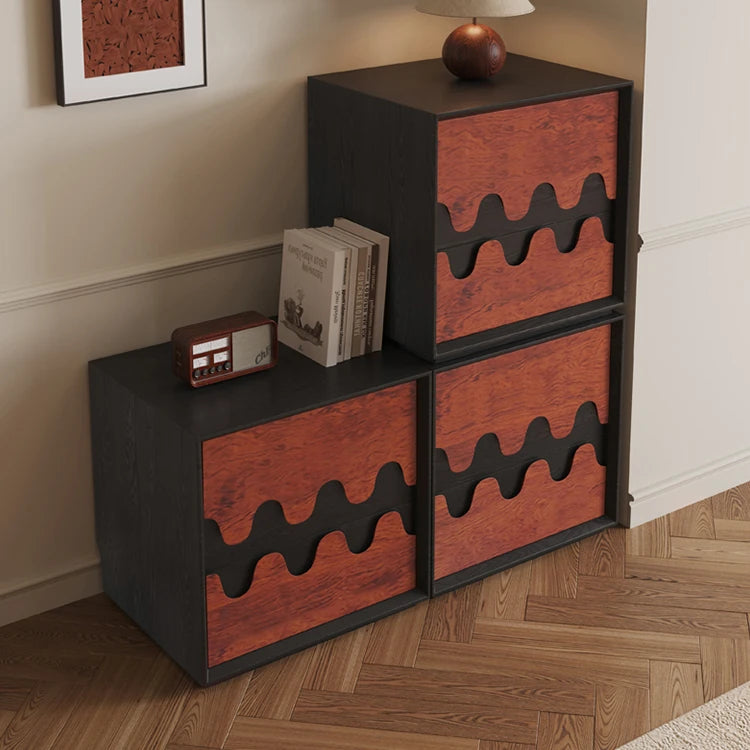 Stylish Oak Pine Bedside Cupboard - Modern Wave Design Storage Solution fjnw-4557