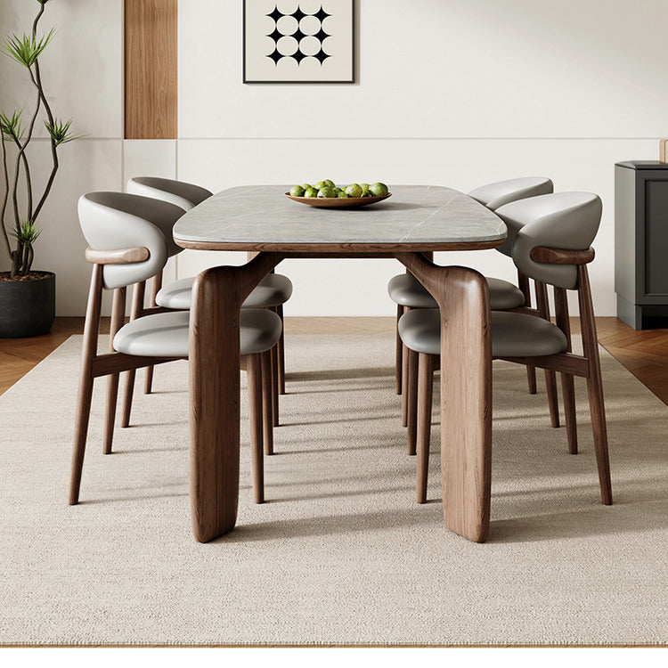 Elegant Ash Wood Table with Durable Sintered Stone Top fjx-2660