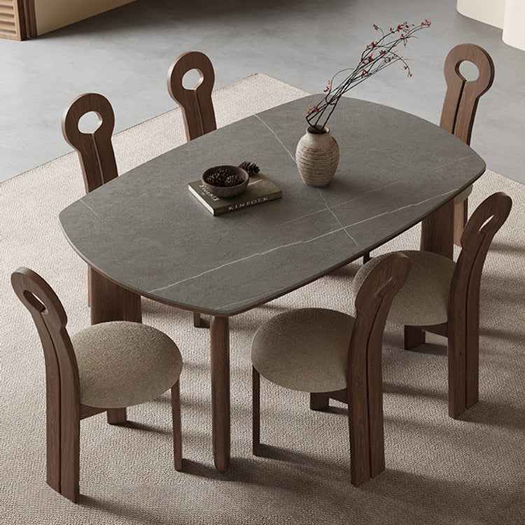 Modern Ash Wood Table with Elegant Sintered Stone Top fjx-2661