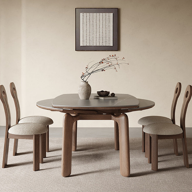 Modern Ash Wood Table with Elegant Sintered Stone Top fjx-2661