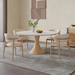 Elegant Ash Wood and Ceramic Sintered Stone Dining Table - Modern Design Furniture fjx-2671