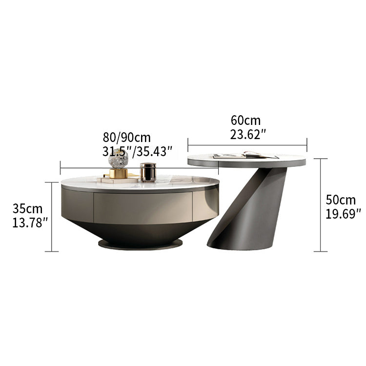 Luxurious Sintered Stone Tea Table with Stainless Steel and Solid Wood fjx-2678