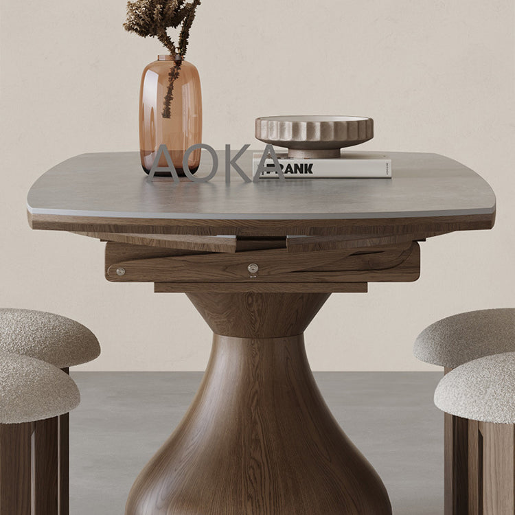 Modern Ash Wood & Solid Wood Table with Sleek Sintered Stone Top fjx-2683