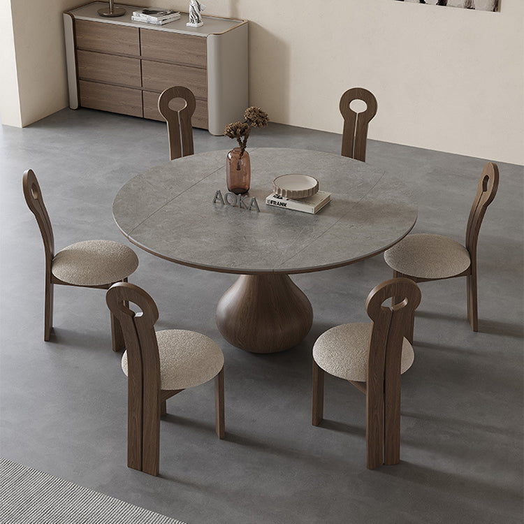 Modern Ash Wood & Solid Wood Table with Sleek Sintered Stone Top fjx-2683