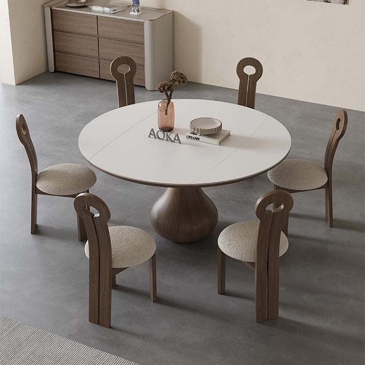 Modern Ash Wood & Solid Wood Table with Sleek Sintered Stone Top fjx-2683