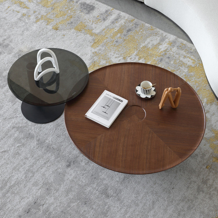 Modern Walnut Wood & Tempered Glass Tea Table - Solid Wood and Stainless Steel Design fjx-2694