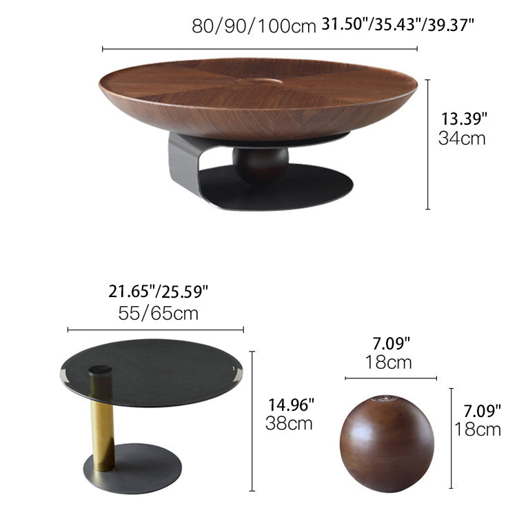 Modern Walnut Wood & Tempered Glass Tea Table - Solid Wood and Stainless Steel Design fjx-2694