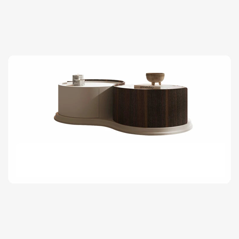 Modern Solid Wood Tea Table with Sintered Stone and Stainless Steel Accents fkb-4364