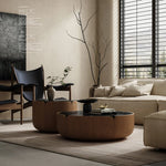 Elegant Solid Wood Round Marble Tea Table - Modern Design, Perfect Living Room Centerpiece fkb-4382