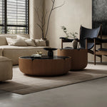 Elegant Solid Wood Round Marble Tea Table - Modern Design, Perfect Living Room Centerpiece fkb-4382