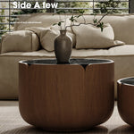 Elegant Solid Wood Round Marble Tea Table - Modern Design, Perfect Living Room Centerpiece fkb-4382