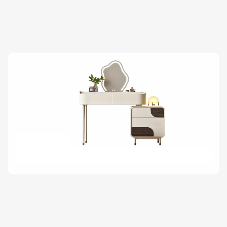 Modern Pine Makeup Table with Glass Top | Stylish Vanity for Elegant Interiors fkb-4383