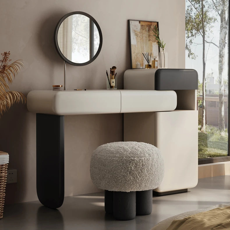 Elegant Solid Wood Vanity Table with Mirror and Stool - Modern Makeup Desk for Your Home fkb-4391