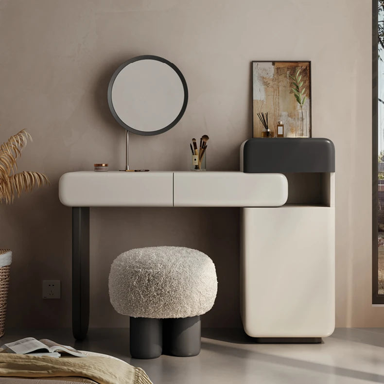 Elegant Solid Wood Vanity Table with Mirror and Stool - Modern Makeup Desk for Your Home fkb-4391