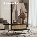Sleek Multi-Layer Board Tea Table with Stainless Rattan Design and Synthetic Leather Accents fkb-4393