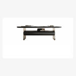 Sleek Multi-Layer Board Tea Table with Stainless Rattan Design and Synthetic Leather Accents fkb-4393