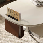 Sleek Multi-Layer Board Tea Table with Stainless Rattan Design and Synthetic Leather Accents fkb-4393