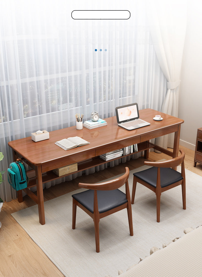 Stylish Brown Natural Wood Table with White Rubber Wood Particle Board fl-247