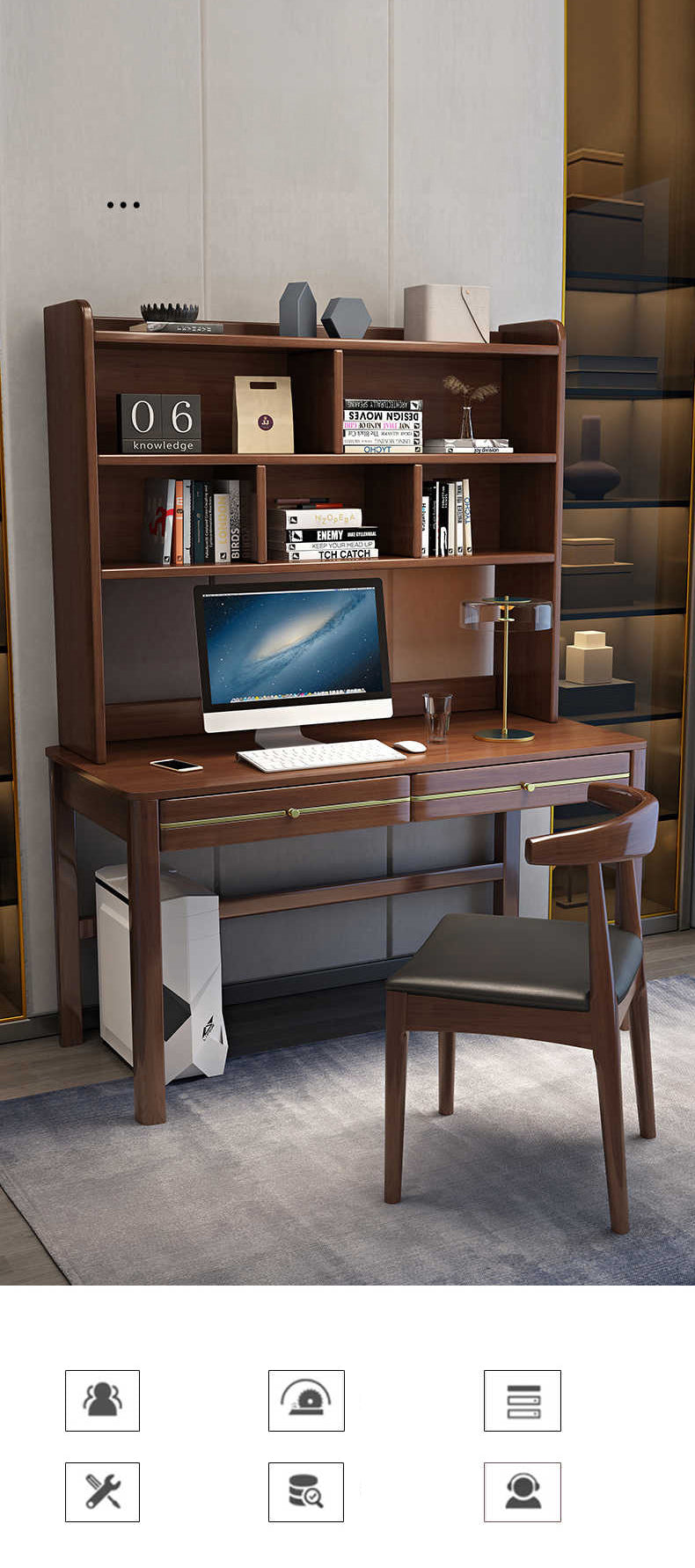 Sleek Modern Desk - Natural Brown Wooden Finish with Black & White Accents fl-253