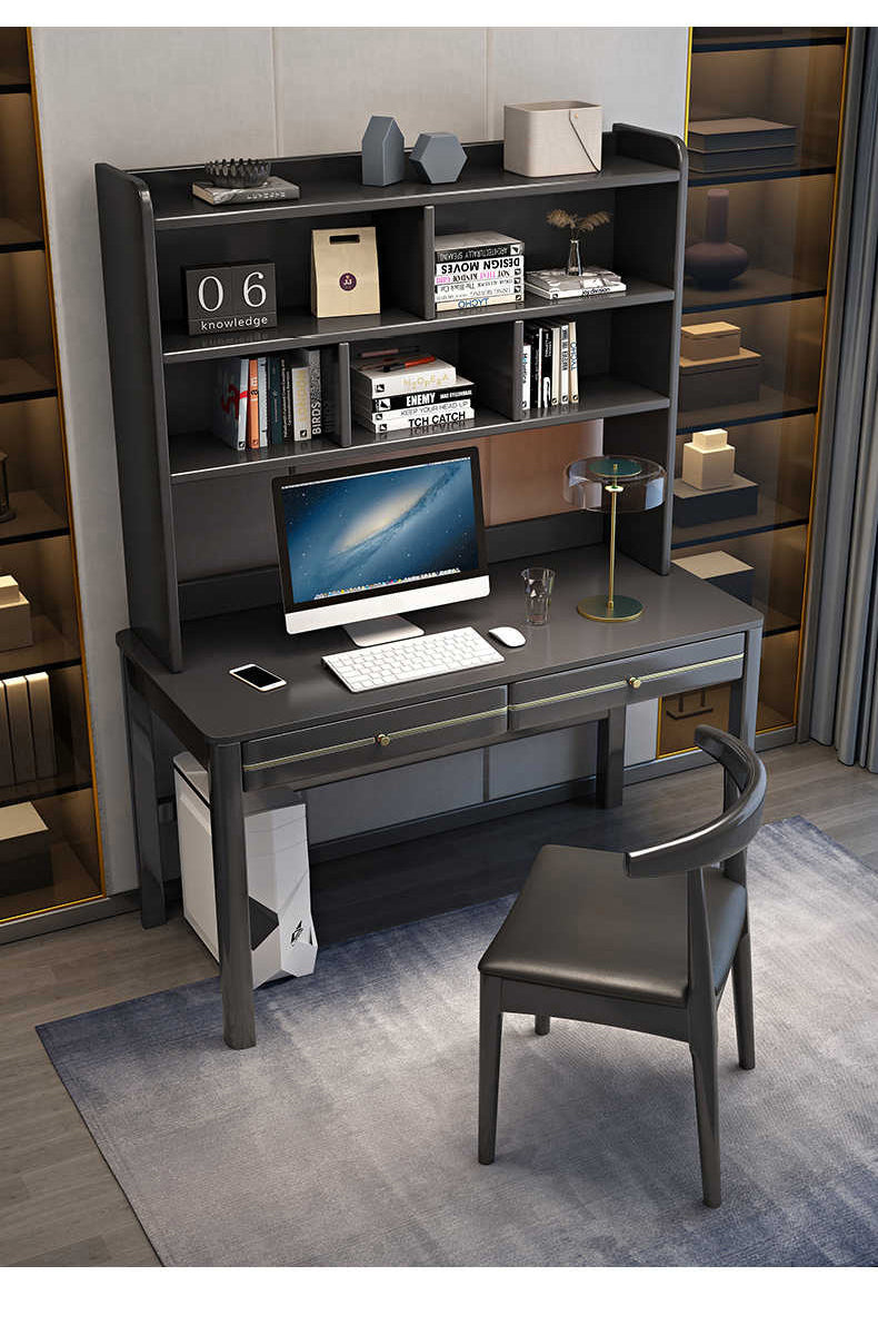 Sleek Modern Desk - Natural Brown Wooden Finish with Black & White Accents fl-253