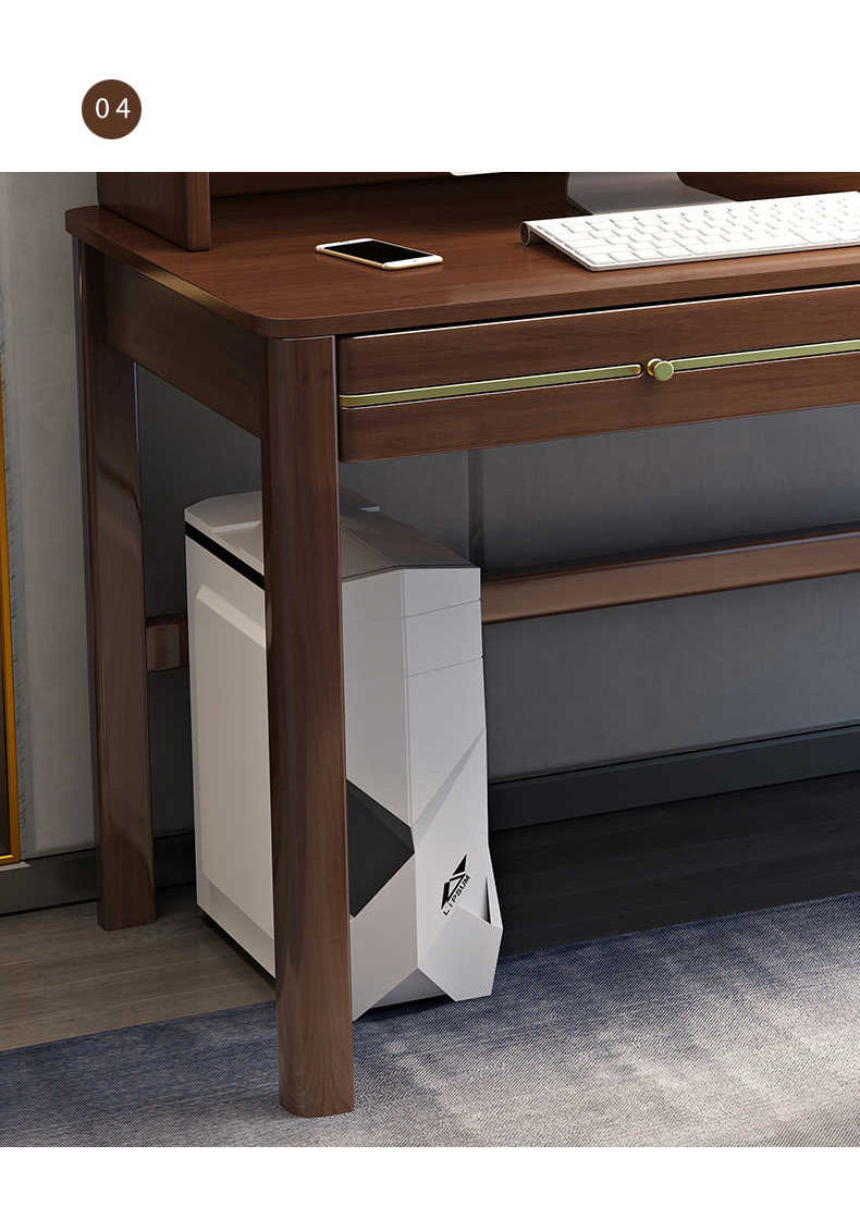 Sleek Modern Desk - Natural Brown Wooden Finish with Black & White Accents fl-253
