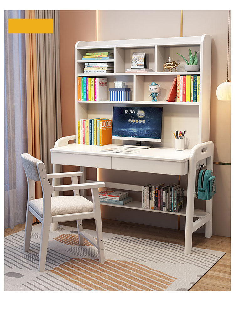 Stylish Multi-Color Home Office Desk - Natural Wood, White, Blue, Pink - Durable Rubber Wood and Particle Board fl-258