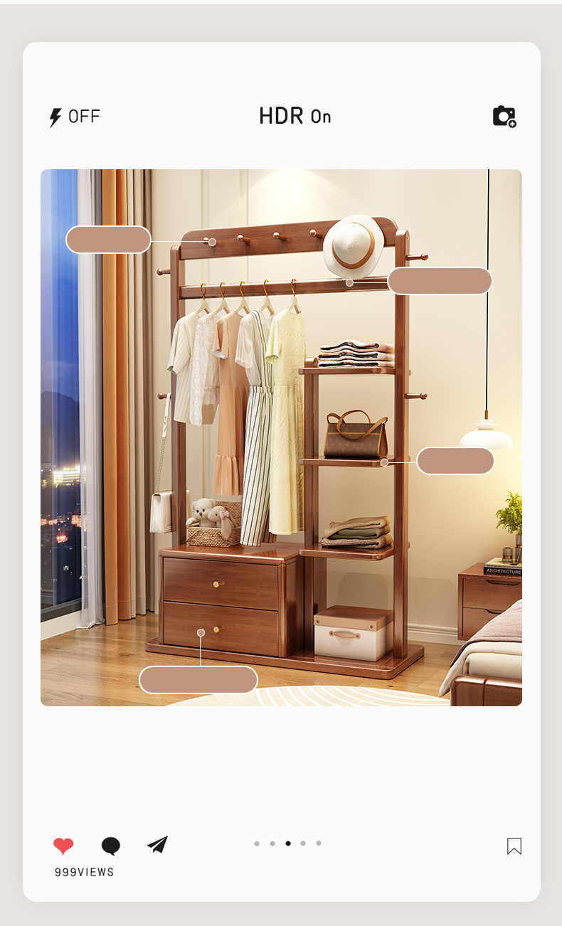 Stylish Multi-Color Coat Hanger - Brown, White & Gray Rubber Wood & Particle Board fl-266