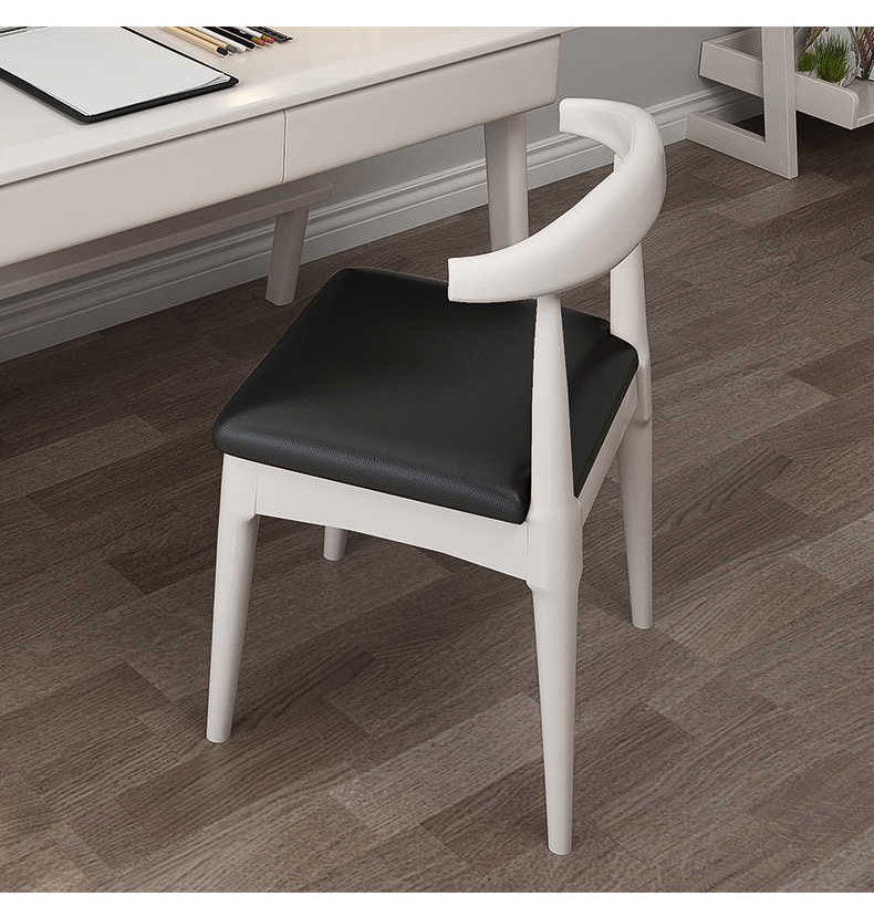 Elegant Rubber Wood Upholstered Chair in Natural Brown and White PU Leather fl-271
