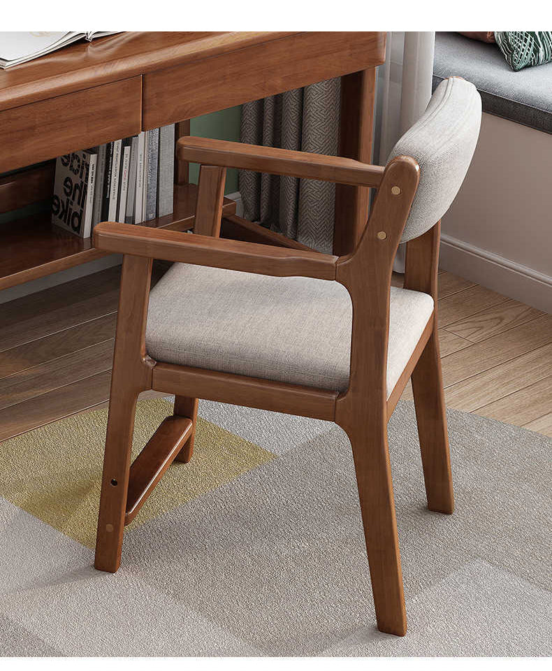 Stylish Rubber Wood Chair in Natural Brown with Cotton-Ramie Cushion – Available in White, Blue, and Pink fl-272