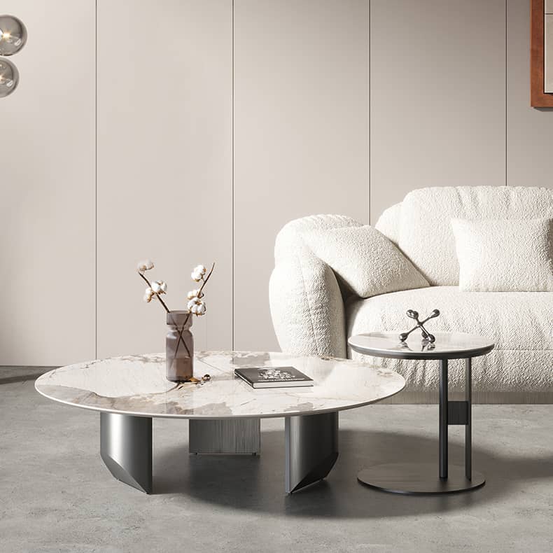 Sleek Sintered Stone Tea Table with Stainless Steel Frame – Modern Elegance for Your Home fld-2745