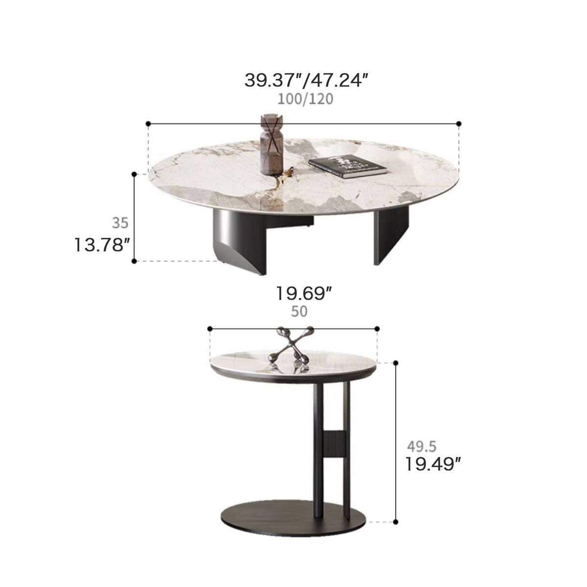 Sleek Sintered Stone Tea Table with Stainless Steel Frame – Modern Elegance for Your Home fld-2745