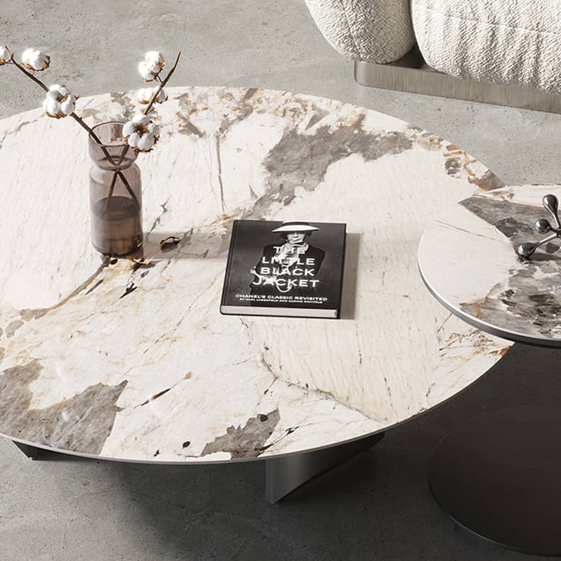 Sleek Sintered Stone Tea Table with Stainless Steel Frame – Modern Elegance for Your Home fld-2745