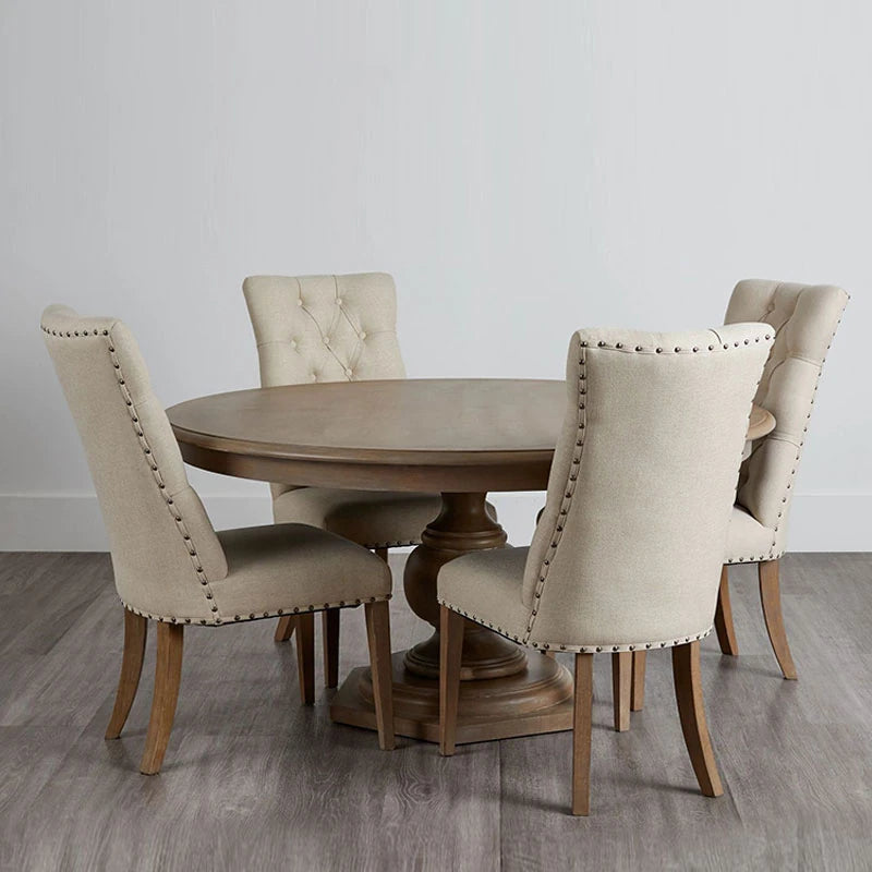Elegant Round Oak Multi-Layer Board Dining Table with Upholstered Chairs - Perfect for Modern Homes fljgj-2110