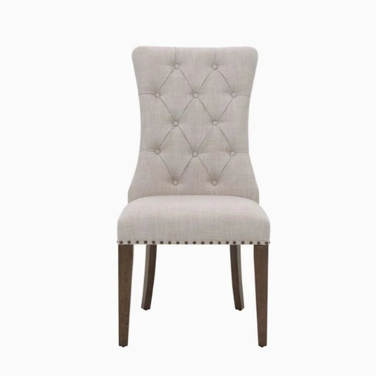 Elegant Oak Dining Chair with Cotton-Ramie Upholstery and Stylish Nailhead Trim - Perfect for Modern Homes fljgj-2111