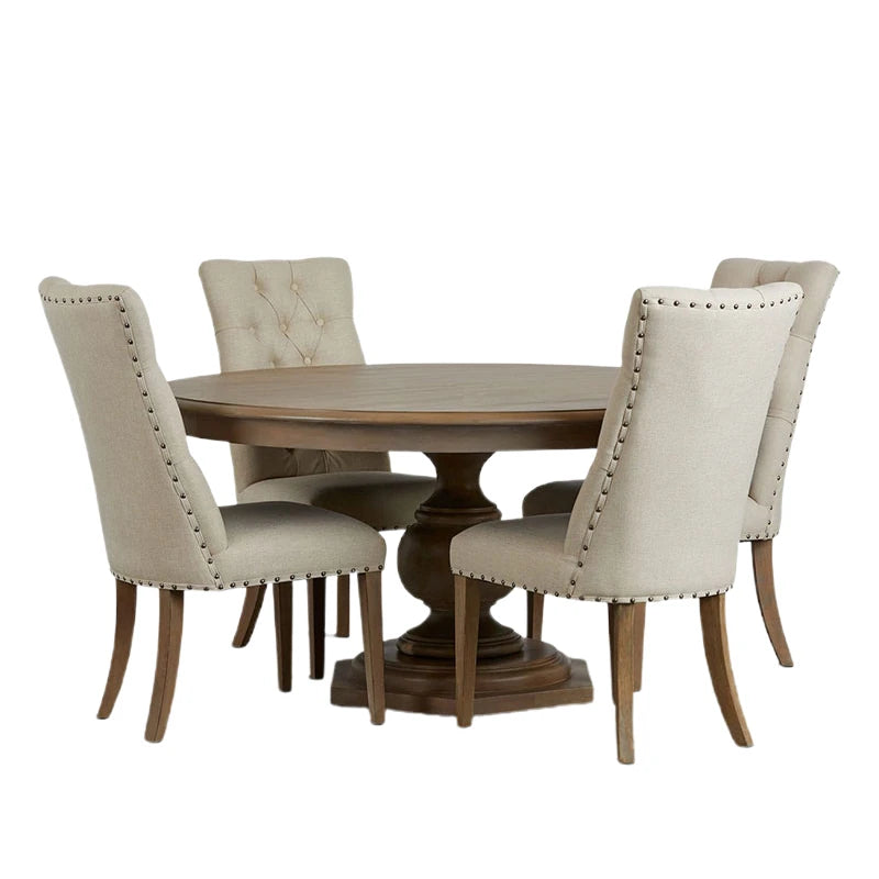 Elegant Oak Dining Chair with Cotton-Ramie Upholstery and Stylish Nailhead Trim - Perfect for Modern Homes fljgj-2111