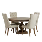 Elegant Oak Dining Chair with Cotton-Ramie Upholstery and Stylish Nailhead Trim - Perfect for Modern Homes fljgj-2111