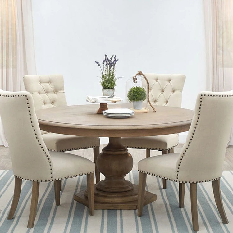 Elegant Oak Dining Chair with Cotton-Ramie Upholstery and Stylish Nailhead Trim - Perfect for Modern Homes fljgj-2111