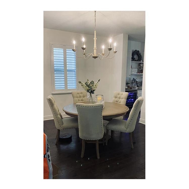 Elegant Oak Dining Chair with Cotton-Ramie Upholstery and Stylish Nailhead Trim - Perfect for Modern Homes fljgj-2111