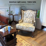 **Elegant Oak Wingback Chair with Floral Cotton-Ramie Fabric - Cozy Accent for Any Living Space** fljgj-2114