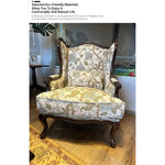 **Elegant Oak Wingback Chair with Floral Cotton-Ramie Fabric - Cozy Accent for Any Living Space** fljgj-2114