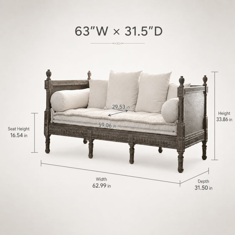 Distressed Cotton Linen Pull-Out Sofa Bed, American Country French Style 1/2/3-Seater Couch with Solid Wood Frame fljgj-2115