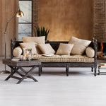 Distressed Cotton Linen Pull-Out Sofa Bed, American Country French Style 1/2/3-Seater Couch with Solid Wood Frame fljgj-2115