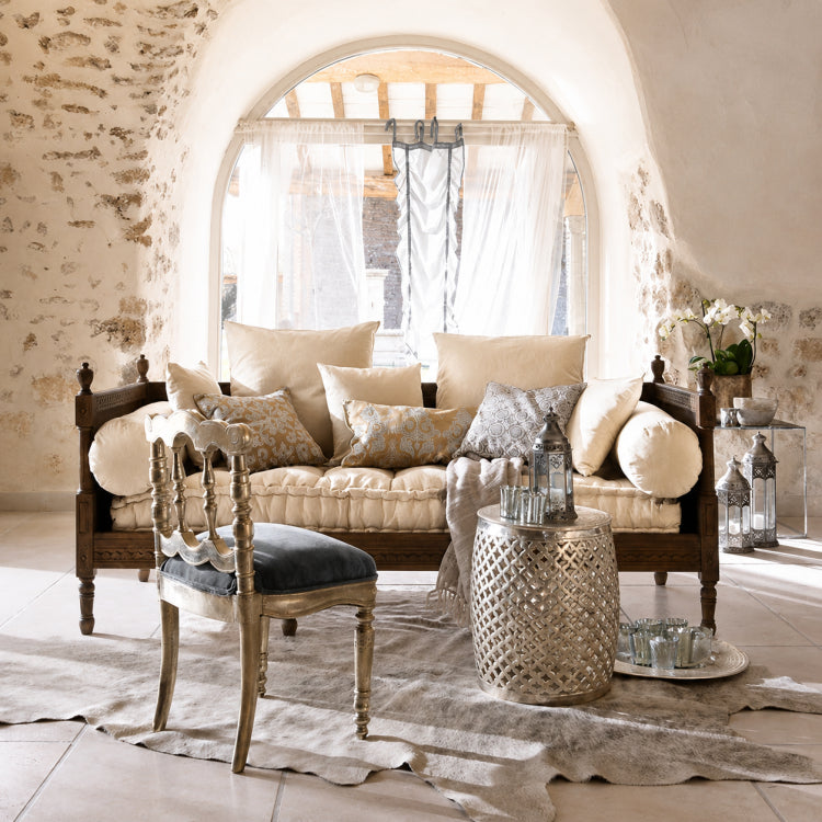 Distressed Cotton Linen Pull-Out Sofa Bed, American Country French Style 1/2/3-Seater Couch with Solid Wood Frame fljgj-2115